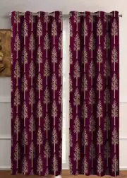 New 2 Pieces Printed Door Curtain Set 7 Feet Wine