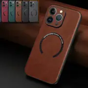 For iPhone 16 15 Pro Max 14 13 12 11 Plus MagSafe Magnetic PU Leather Phone Case