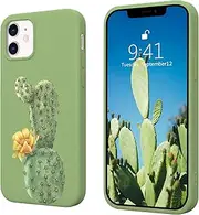 JOYLAND Silicone Phone Case for iPhone 13 Mini, Cute Cactus Flower Phone Case Cover with Microfiber Linin, Lovely Floral Green Cases for iPhone 13 Mini