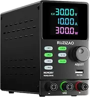 RUZIZAO DC Power Supply Variable, 30V 10A 300W, Adjustable Switching Regulated Lab Bench Power Supply with 4 Storage Modes, Encoder Knob, Output Switch, Lock Button, Colorful 4-Digit Display