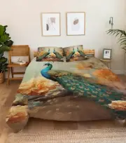 3D Blue Peacock A3104 Bed Pillowcases Quilt Duvet Cover Set Queen King Amy