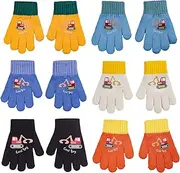 [TUONYIS] 6 Pairs Kids Knitted Gloves, Toddler Full Fingers Mittens, Winter Gloves Magic Stretch Soft Warm Thermal Kid's Excavator Pattern for Boys Girls for Daily Wear Winter (Multicolor)