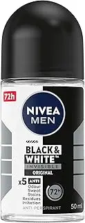 NIVEA MEN Black & White Invisible Original Anti-Perspirant Roll-On Deodorant 50ml | Men's Roll-On Deodorant | 72-Hour Sweat & Odour Protection | Anti-Staining Technology Protects Clothing