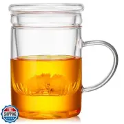 Unbreakable Glass Tea Cup with Infuser and Lid - 17oz Tea Mug for Loose Leaf