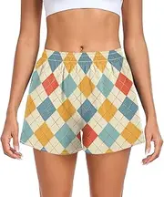 [FRODOTGV] Colorful Checkerboards Athletic Shorts for Women with Pockets Soccer Shorts for Running Yoga Sports Beach S