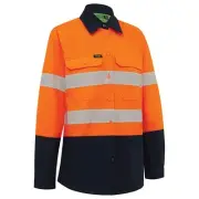 Womens Hi Vis Taped Lightweight RipStop Breathable Orange & Navy Shirt - size 20
