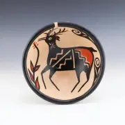 NATIVE AMERICAN SANTO DOMINGO KEWA DEER POTTERY BOWL BY ROSE PACHECO