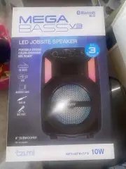 Speaker Bluetooth Tzumi Megabass V3 LED Jobsite Am/FM Radio Changing Karaoke ￼