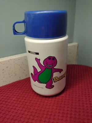 Vintage 1992 Plastic Barney Thermos Mug With Cup & Lid