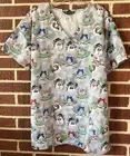 Cassandra O Gray Snowmen Print Christmas Scrub Crossover Front Ties In Back 2X