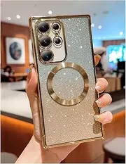 JeLLYPIE for Samsung S25 Ultra Case Magneitc, Compatible with MagSafe, Clear Case with Girly Sparkly Sheet for Samsung Galaxy S25 Ultra, Gold