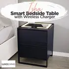 Black Smart Bedside Table 2 Drawers with Wireless Charging and USB Ports LED