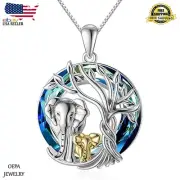 Elephant Necklace 925 Sterling Silver Crystal Animal Elephant Family Necklace