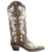 Corral Boots Floral Rhinestone Embroidered Snip Toe Cowboy Womens Brown Casual