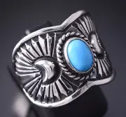 Size 8 Silver & Turquoise Navajo Concho Ring by Derrick Gordon 4C31O