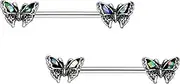 [KUNASSHIR] 14G Nipple Bars Vintage Butterfly Nipple Barbells 14mm Nipple Rings Stainless Steel Nipple Piercing Jewelry, 14mm, Stainless Steel, no gemstone