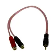 RCA Y-Splitter Cable 1 Ft Shielded 1 Male to 2 Female 1M to 2F Clear Gold Plated