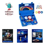 Professional HVAC Manifold Gauge Set - 500 PSI Gauges with Color-Coded Hoses