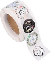 OFFSCH 2 Rolls Thank You Stickers Floral Pattern Self Adhesive Sealing Labels for Present Wrapping Party and DIY Baking Roll for Home Decor