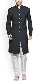 [Royal Kurta] Men's Suiting Kneelong Bhgala Custom Made Sherwani One Size Black, Black, One Size