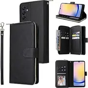 [YocoverTech] for Samsung A15 5G Case, for Galaxy A15 5G Wallet Case[9 Card Slots+1 Cash Slot] PU Leather Stand Flip Zipper Wallet Cover[6.5 inch]-Black