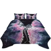 Purplish Space Dragon Flying through the Cosmos Coverlet