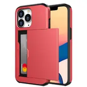 ZUSLAB Slide Armor Card Holder Case for iPhone 13 6.1" Protective Shockproof Hard Back Cover for Apple - Red