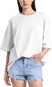 [ZANZEA] Oversized T Shirts for Women Short Rolled Sleeve Round Neck Summer Tops Drop Shoulder Casual Loose Basic Tees