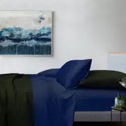 Bedding King 1000TC Cotton Rich Stripe Sheet Set - Navy Blue Queen