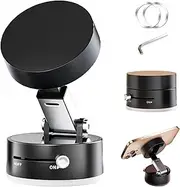 Suction Cup Phone Holder, Foldable Vacuum Magnetic Phone Holder Compatible with All Smartphone Models, Adjustable Magnetic Phone Holder for Car Gym Desktop Bathroom