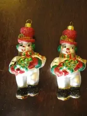 Snowmen set of 2 Hand Blown Hand Painted Made in Poland 3"