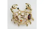 14k Gold plated with crystals crab brooch pin