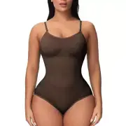 V-Neck Spaghetti Strap Compression Bodysuit with Open Crotch Shapewear