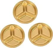 BESTOYARD 3Pcs Stainless Steel Divided Sauce Dish Round Kitchen Condiment Plates for Spices Appetizers and Sauces Gold Color Kitchen Tools