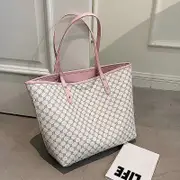 2 Pcs/set Luxury Designer High Capacity Tote Handbag for Women 2023 Trends Brand Designer Striped Shopper Shoulder Shopping Bag Pink with White 43c...