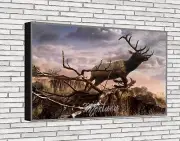 Canvas Wrap Giclee Art Print Elk Jumping Wilderness painting 16 x 24