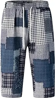 [Sungerdasa] Men's Harem Yoga Shorts Cotton Capri 3/4 Pants Patchwork Casual Baggy Beach Shorts Drawstring Cropped Trousers