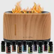 Alcyon 240ml Flame Ultrasonic Aromatherapy Diffuser with 10 Oil Set - Noiseless Essential Oil Diffuser with Flame Light - Elevate Your Surrounding with Serene scents - Calm Nerves & Comfort Your Mind