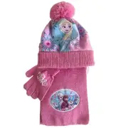 Girls Kids Frozen Elsa Anna Minnie Pom Knitted Beanie Hat Scarf Gloves 3pcs/set -NMAOV A