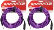 2 Rockville RCXMB30-P Purple 30' Male REAN XLR to 1/4'' TRS Balanced Cables