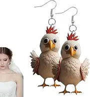 Chicken Dangle Earrings - Cartoon Animal Shape Dangle Earrings - Exquisite Rooster Earrings Drop Dangle Flat Dangling Hoop Earrings for Girls and Women Puchen