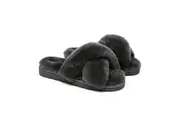 AUSTRALIAN SHEPHERD UGG Women Crossover Fluffy Slides Leanna Dark Grey