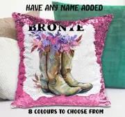 Cowgirl Boots Sequin Cushion Cover Flip Sequin Throw Pillow - Personalised