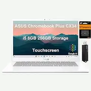 ASUS Chromebook Plus CX34 Laptop (14" FHD Touchscreen, Intel 10-Core i5-1335U, 8GB RAM, 256GB Storage (128GB UFS +128GB SD Card), 2TB Cloud Storage), Enterprise Business, Google AI, Chrome OS, White