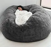 Giant Fur Bean Bag Chair Cover Kids Adults, PVC Lazy Inflatable Sofa Adult Sofa Family Dorm Living Room Comfortable Bean Bag Chair, (No Filler),Dark gray-7ft