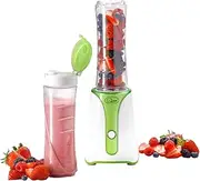 [Quest] Personal Blender & Smoothie Maker | 350 Watt | Includes 2x 600ml Portable Bottles | One Touch Button | Slimline, Portable and Compact | Stainless Steel Blades (Green & White)