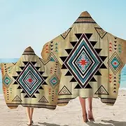 Sleepwish Tribal Aztec Pattern Hooded Towel Geometric Hooded Bath Towel Triangle Towel with Hood Vintage Yellow Wrap Towel (Kids and Adults)