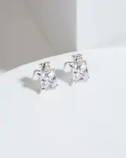 Silver Cubic Zirconia Stacked Crystal Stud Earrings