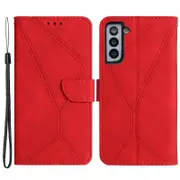 HT05 For Samsung Galaxy S22+ 5G Imprinted Line Leather Case Skin-touch Wallet Phone Stand Cover