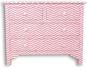 Pink Chevron Bone Inlay Chest of Drawers